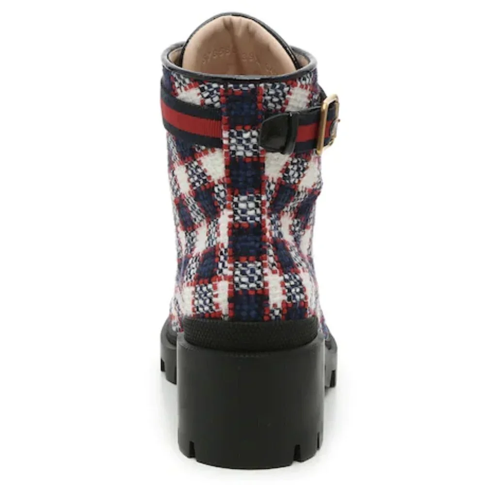 NIB Gucci Trip 40 Bootie in Plaid Tweed Sz. 34.5 (4.5)